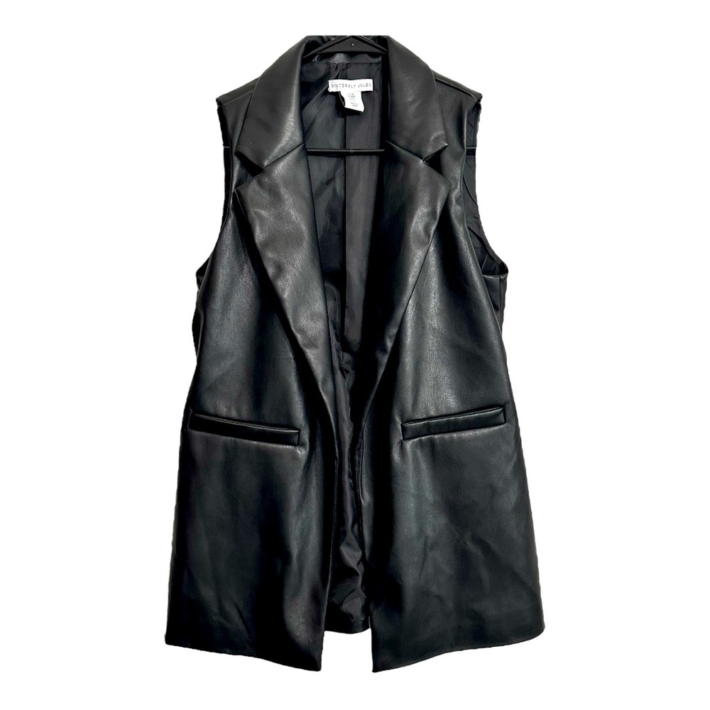 Sincerely Jules Sleek Black Faux Leather Vest Women’s Size M Chic Classic